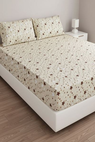 Pamuklu Kumaş Yıldız Desen Çift Kişilik Lastikli Çarşaf Takımı SOMON