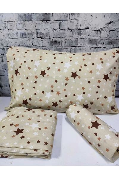 Pamuklu Kumaş Yıldız Desen Lastikli Çarşaf Takımı Somon