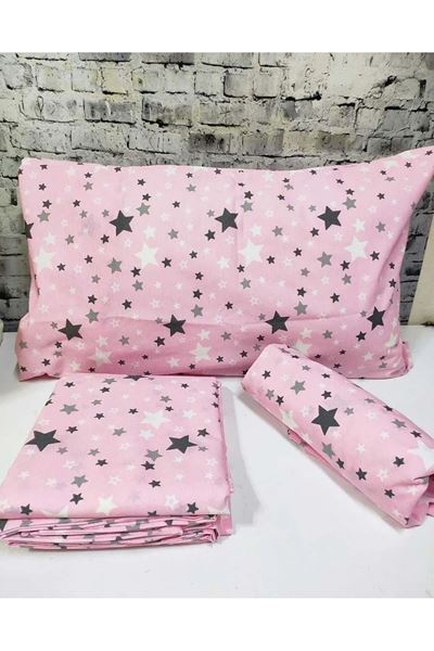 Pamuklu Kumaş Yıldız Desen Lastikli Çarşaf Takımı Pembe