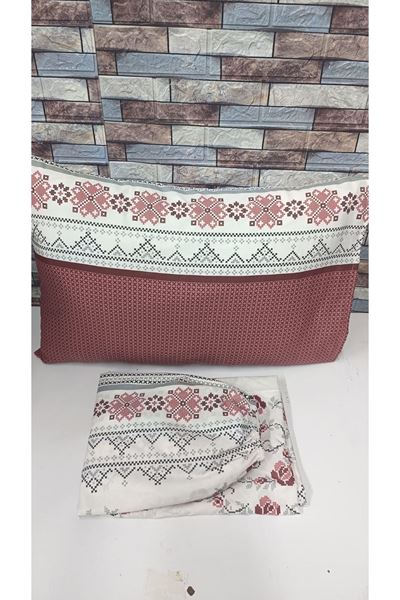 Çift Kişilik Kanaviçe Desen Pamuklu Lastikli Çarşaf Takımı KİREMİT