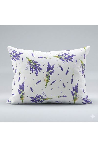 Lavanta Desenli Pamuklu Kumaş Yastık Kılıfı Lavanta