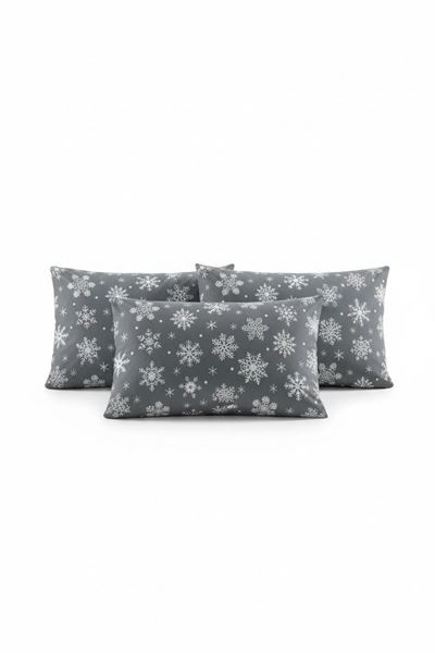 Kar Desen Pamuklu Yastık Kılıfı Gri