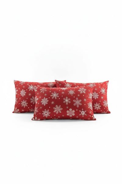 Kar Desen Pamuklu Yastık Kılıfı Kırmızı