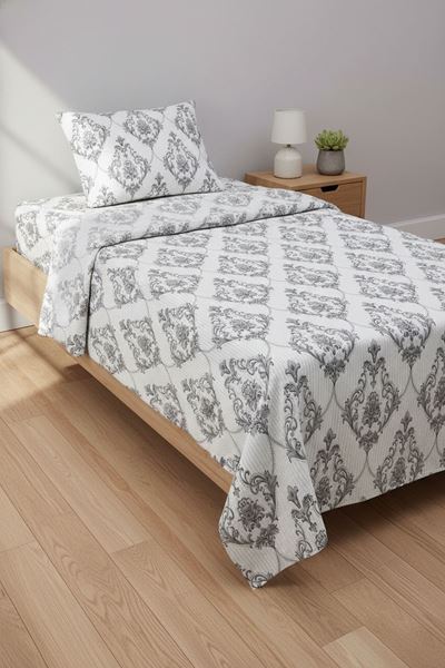 %100 Pamuk Kumaş Damaks Desen Tek Kişilik Nevresim Takımı Gri