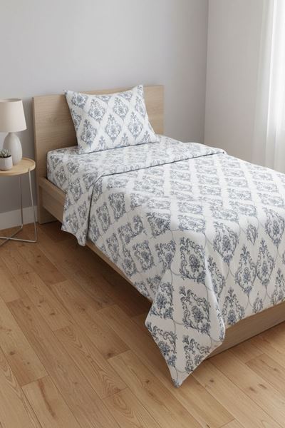 %100 Pamuk Kumaş Damaks Desen Tek Kişilik Nevresim Takımı Mavi