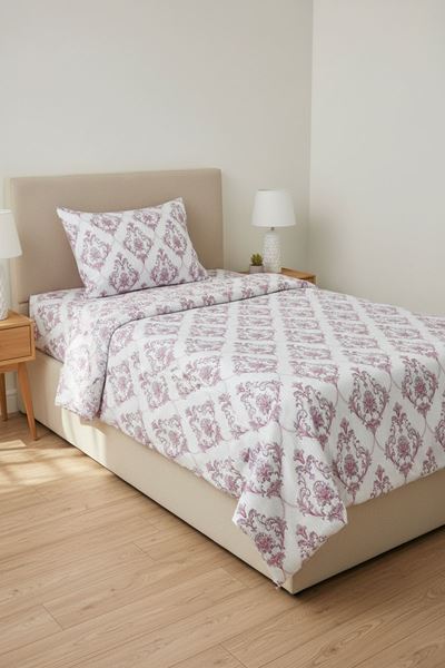 %100 Pamuk Kumaş Damaks Desen Tek Kişilik Nevresim Takımı Pembe