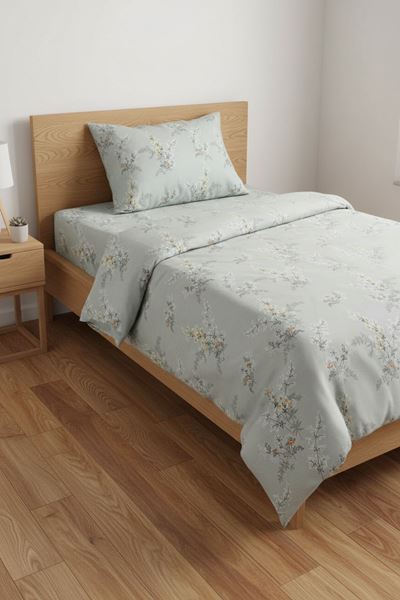 %100 Pamuk Kumaş Sarmaşık Desen Tek Kişilik Nevresim Takımı Gri