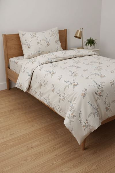 %100 Pamuk Kumaş Sarmaşık Desen Tek Kişilik Nevresim Takımı Somon