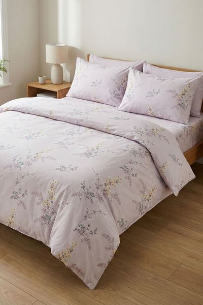 %100 Pamuk Kumaş Sarmaşık Desen Çift Kişilik Nevresim Takımı Lila