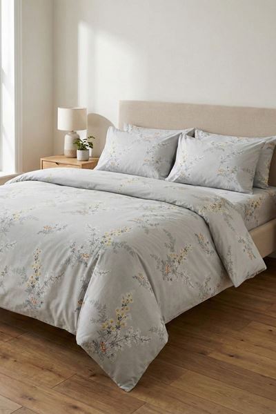 %100 Pamuk Kumaş Sarmaşık Desen Çift Kişilik Nevresim Takımı Gri