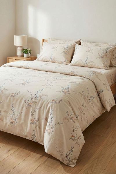 %100 Pamuk Kumaş Sarmaşık Desen Çift Kişilik Nevresim Takımı Somon