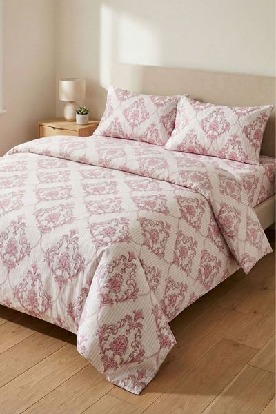 %100 Pamuk Kumaş Damaks Desen Çift Kişilik Nevresim Takımı Pembe