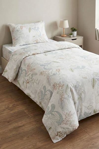 %100 Pamuk Kumaş Yaprak Desen Tek Kişilik Nevresim Takımı Yeşil