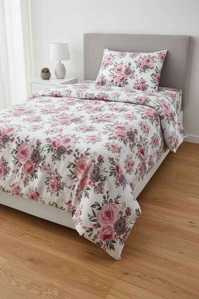 %100 Pamuk Kumaş Gül Desen Tek Kişilik Nevresim Takımı Gülkurusu