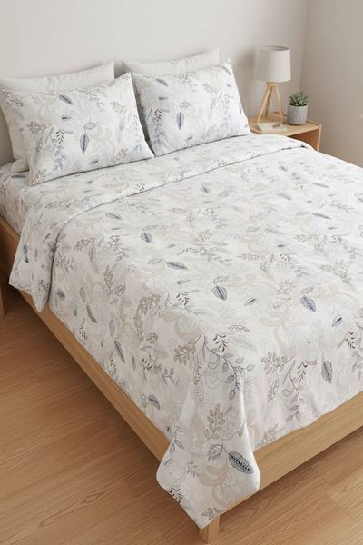 %100 Pamuk Kumaş Yaprak Desen Çift Kişilik Nevresim Takımı Mavi