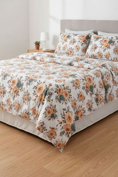 %100 Pamuk Kumaş Gül Desen Çift Kişilik Nevresim Takımı Yeşil