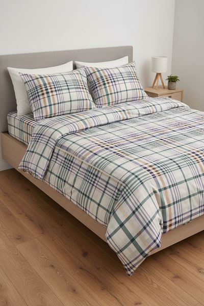 %100 Pamuk Kumaş Ekose Çizgili Desen Çift Kişilik Nevresim Takımı Yeşil