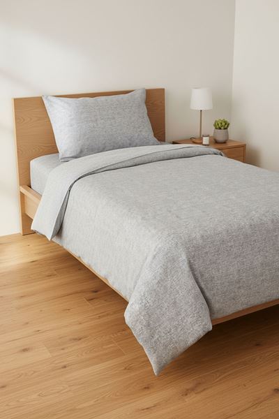 Düz Renk Pamuklu Kumaş Tek Kişilik Nevresim Takımı ( Lastikli Çarşaf ) GRİ