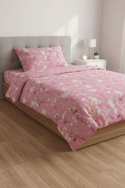 Tek Kişilik Çarşafı Lastikli Pamuklu Ranforce Kumaş Nevresim Takımı Papatya Pembe