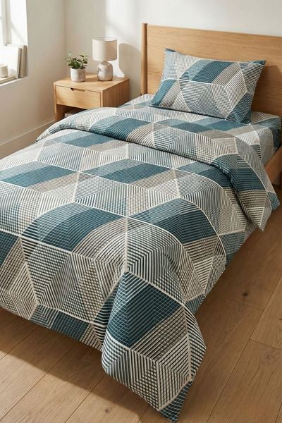 %100 Pamuk Kumaş Çizgi Desen Tek Kişilik Nevresim Takımı Yeşil