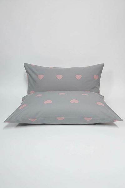 Pamuklu Kalp Desen Yastık Kılıfı Gri