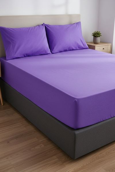 Ranforce Dokuma Lastikli Çarşaf Takımı Düz renk MOR