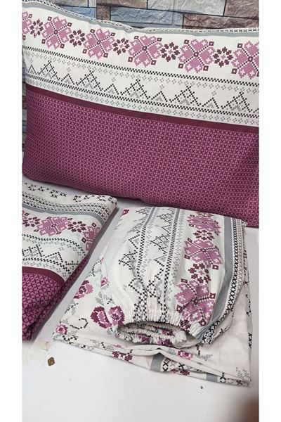 180 X 200 Battal Boy Lastikli Çarşaf Kanaviçe Desen Nevresim Takımı Gülkurusu