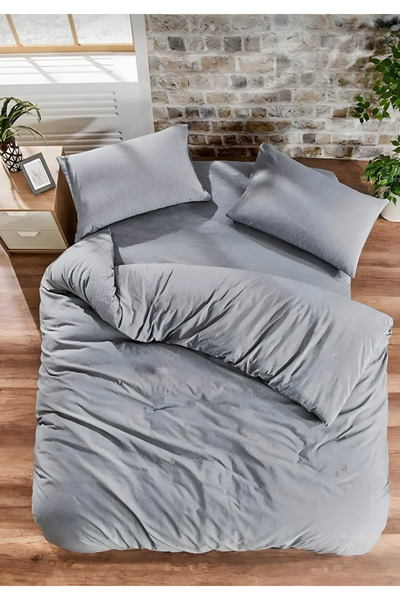 180 X 200 Battal Boy Lastikli Çarşaf Nevresim Takımı Düz Renk Antrasit