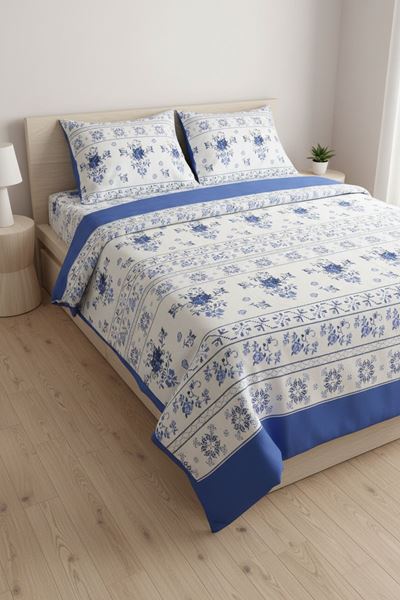 180 X 200 Battal Boy Lastikli Çarşaf Yeni Kanaviçe Gül Desen Nevresim Takımı Mavi