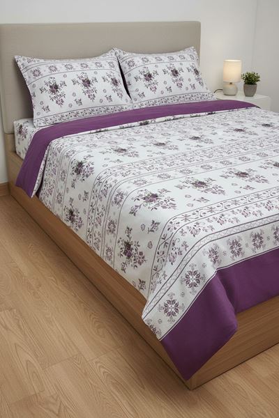 180 X 200 Battal Boy Lastikli Çarşaf Yeni Kanaviçe Gül Desen Nevresim Takımı Mor