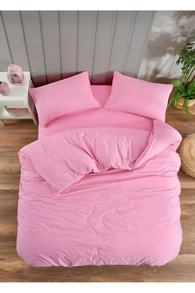 180 X 200 Battal Boy Lastikli Çarşaf Nevresim Takımı Düz Renk Pembe
