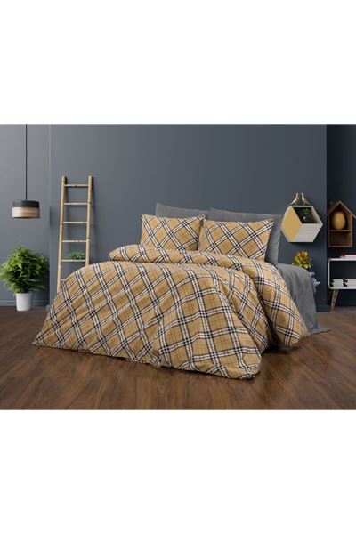 180 X 200 Battal Boy Lastikli Çarşaf Nevresim Takımı Yeni Kare Krem