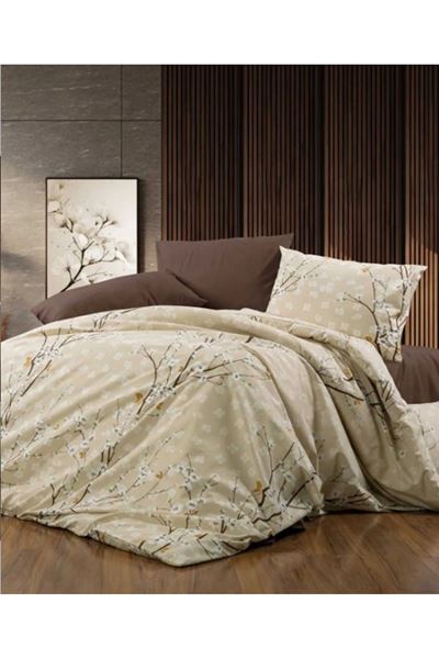 180 X 200 Battal Boy Lastikli Çarşaf Nevresim Takımı Papatya Kahverengi