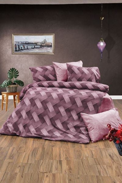 Pamuklu Yeni Zikzak Desen Çift Kişilik Nevresim Takım ( Çarşafı Lastikli ) PEMBE
