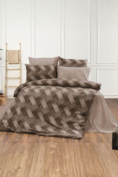 Pamuklu Yeni Zikzak Desen Çift Kişilik Nevresim Takım ( Çarşafı Lastikli ) KAHVE