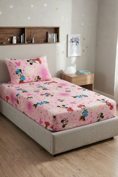 Tek Kişilik 120X200 Lastikli Çarşaf Takımı Mickey Mouse Pembe