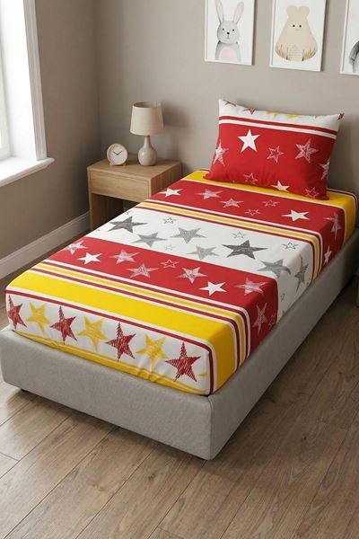 Taraftar Tek Kişilik Lastikli Çarşaf Takımı Sarı Kırmızı