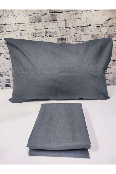 Çift Kişilik Pamuklu Lastikli Çarşaf Takımı Düz Renk ANTRASİT
