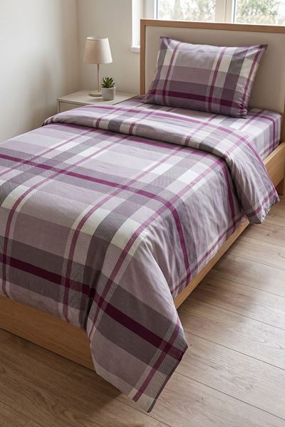 Tek Kişilik Pamuklu  Lastikli Çarşaflı Nevresim Takımı Nova Desen Mor