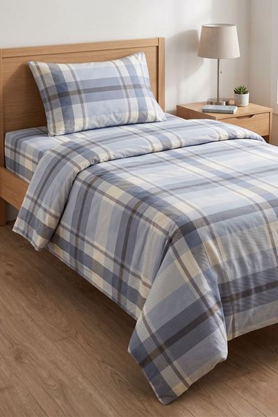 Tek Kişilik Pamuklu  Lastikli Çarşaflı Nevresim Takımı Nova Desen Mavi