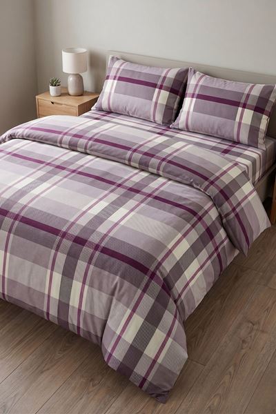 Çift Kişilik Pamuklu  Lastikli Çarşaflı Nevresim Takımı Nova Desen Mor