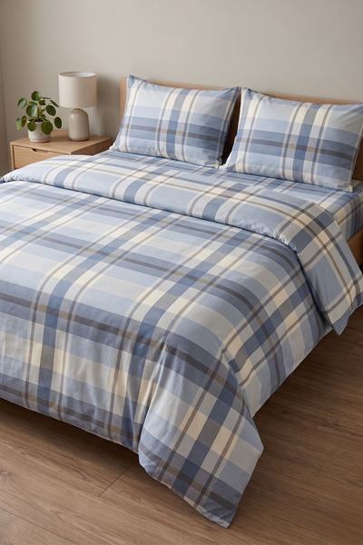 Çift Kişilik Pamuklu  Lastikli Çarşaflı Nevresim Takımı Nova Desen Mavi