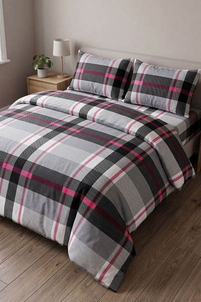 Çift Kişilik Pamuklu  Lastikli Çarşaflı Nevresim Takımı Nova Desen Kırmızı