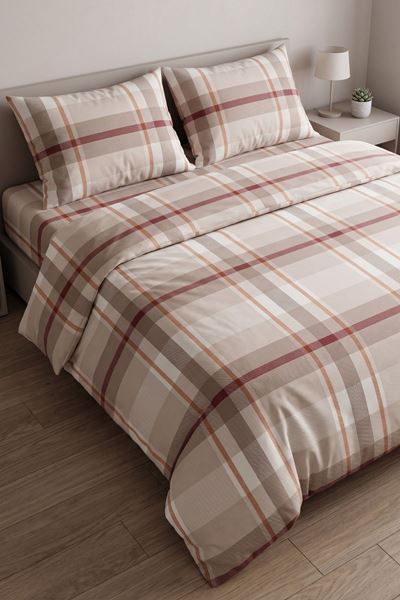 Çift Kişilik Pamuklu  Lastikli Çarşaflı Nevresim Takımı Nova Desen Kahve