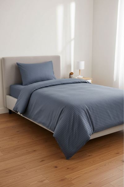 120 x 200 Yataklar İçin Çizgili Pamuk Saten Nevresim Takımı Antrasit