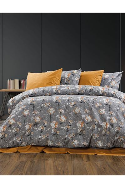 120 x 200 Yataklar İçin Pamuklu Ranforce Kumaş Nevresim Takımı Papatya Gri