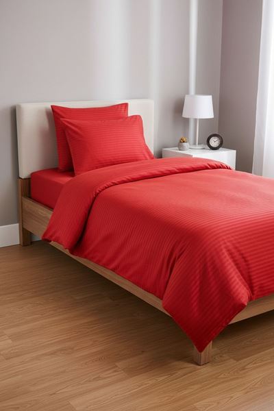 120 x 200 Yataklar İçin Çizgili Pamuk Saten Nevresim Takımı Kırmızı