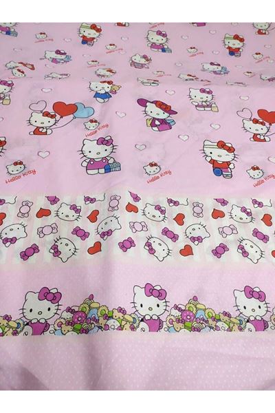 120 X 200 Yataklar İçin Hello Kitty Pamuklu Kumaş Nevresim Takımı Pembe