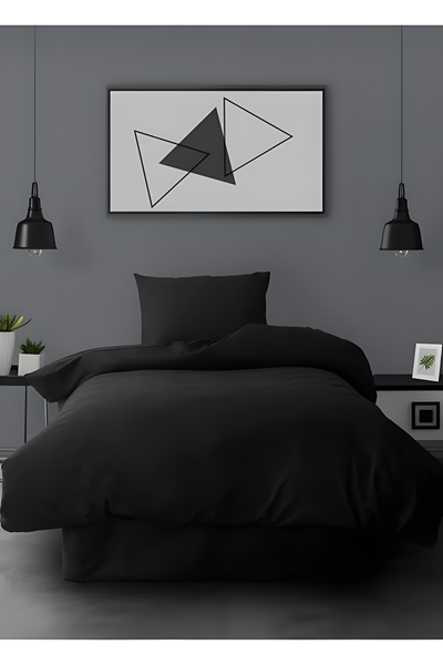 120 x 200 Yataklar İçin Ranforce Lastikli Çarşaflı Nevresim Takımı Simple Siyah