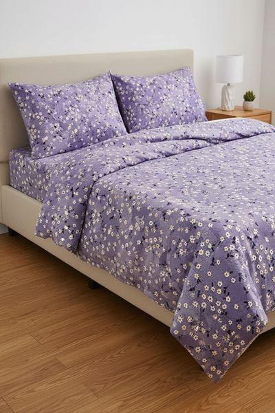 120 x 200 Yataklar İçin Pamuklu Kumaş Yeni Papatya Desen Nevresim Takımı Lila